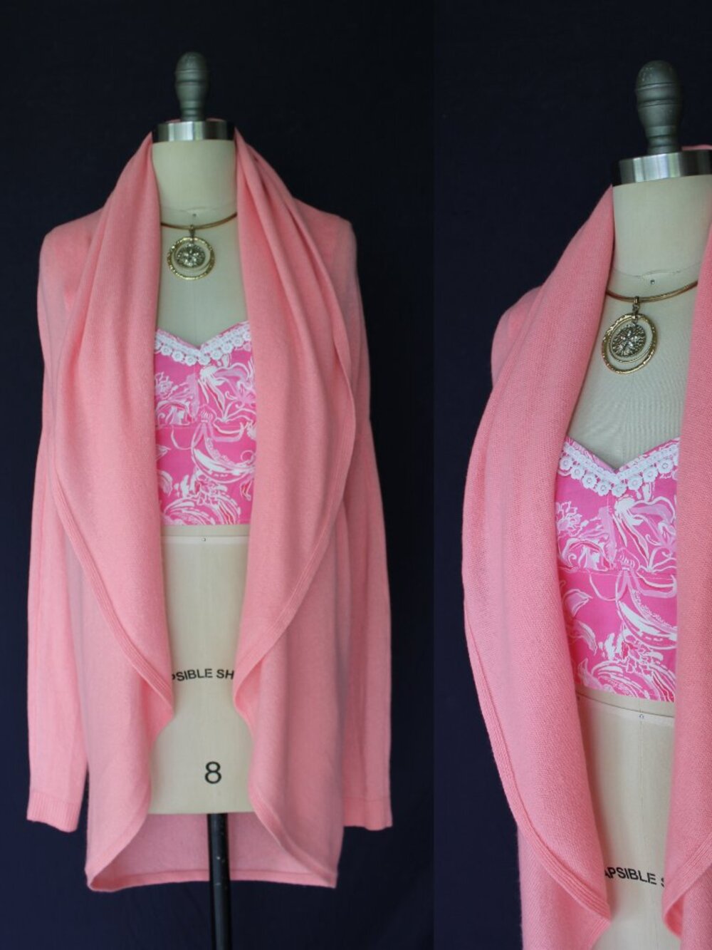 Lilly Pulitzer dress cardigan cocoon cashmere Bryn Seabrook Celine peach pink S